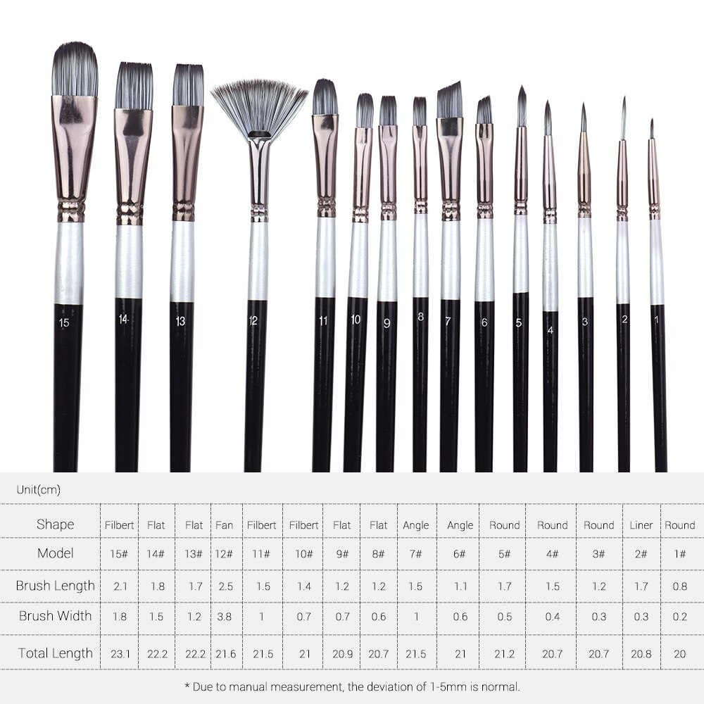15pcs/set Artist Paint Brushes Set with Drawing Paintbrush Nylon Hair Wooden Handle Scraper Sponge Ball Carrying Case