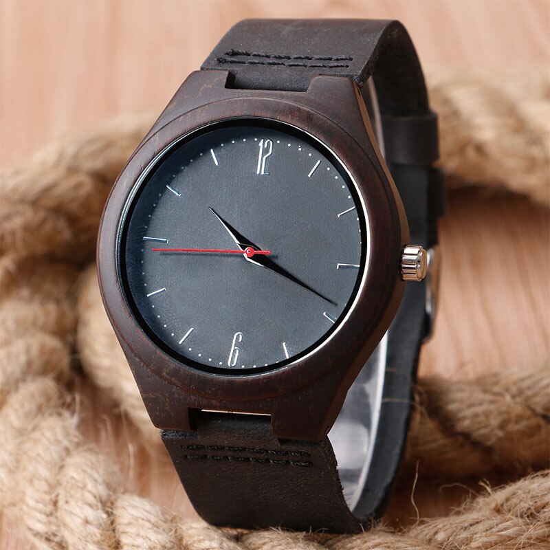 Zwart natuurlijk houten horloge origineel houten bamboe polshorloge handgemaakt licht quartz horloge heren dames armband artikel
