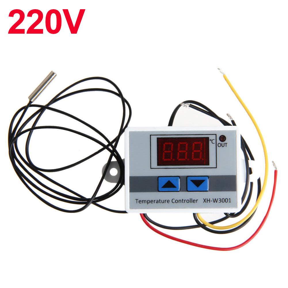 Digital led temperaturregulator 12v 24v 220 vac xh -w3001 til inkubator køling opvarmning switch termostat ntc sensor  #25: 220v