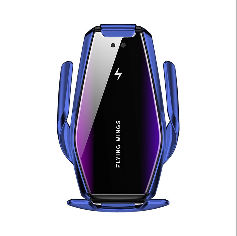 QI Wireless Car Charger Mount - 15W Fast Charging - Infrared Sensor - for iPhone 8-12, Samsung S10-S20: Blue