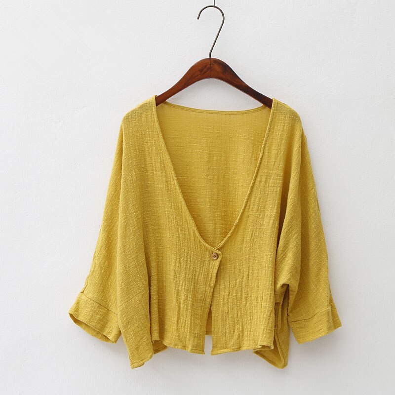 Delle donne Del Manicotto Del Blocco Cardigan Scialle Magliette E Camicette di Estate Della Camicia di Autunno Del Cotone di Lino Sottile Morbido Anti UV Protezione Solare del Bicchierino-manicotto Allentato Mantello Giubbotti cappotto: yellow