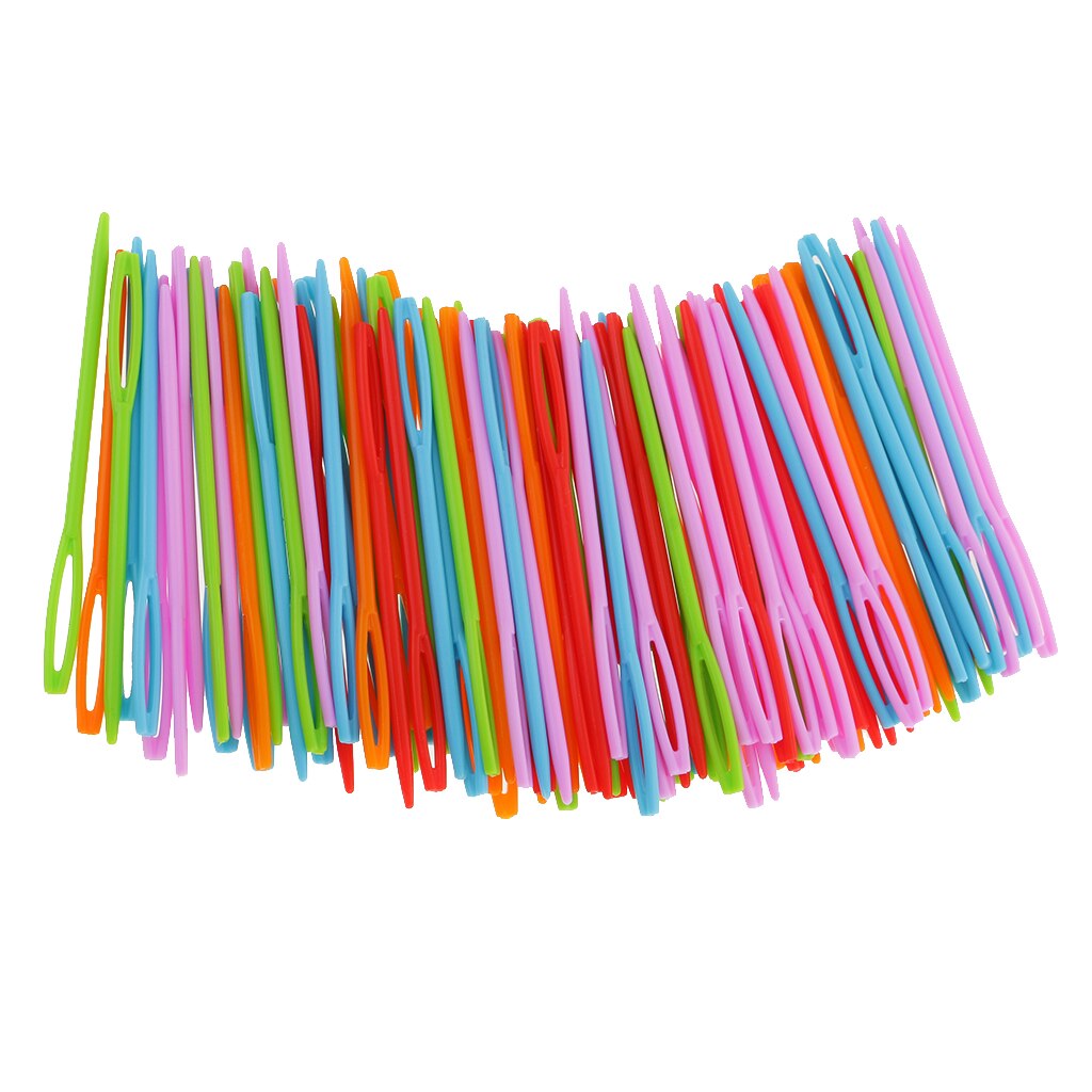 100pcs Colorful Plastic Sewing Weaving Needles for Kid DIY Craft Wool Cross Stitch Knitting Crochet 7cm Threading Needles