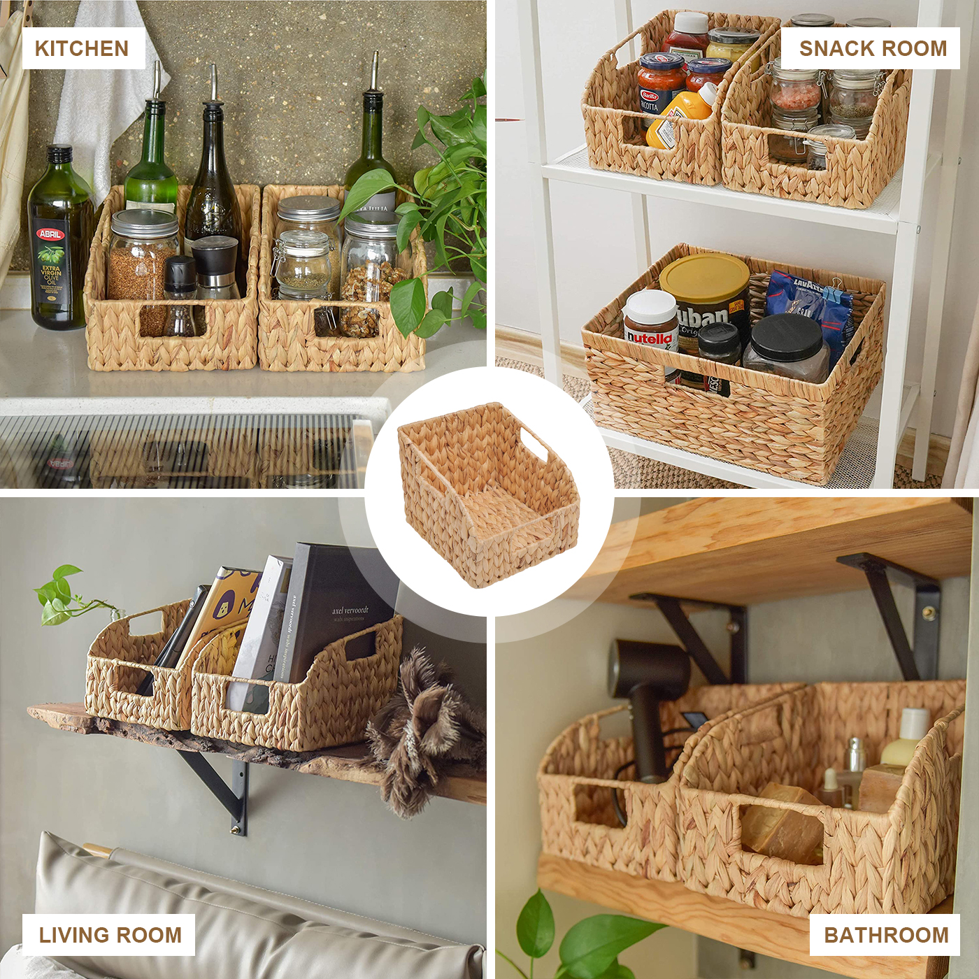 Estante de escritorio de mimbre Natural para el hogar y la Oficina, cesta de almacenamiento de escritorio, soporte para accesorios de cocina, organizador de mesa, decoración