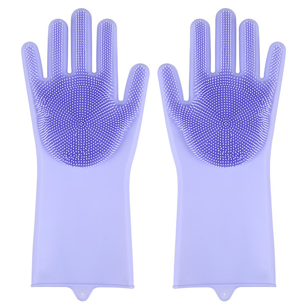 Guantes de limpieza para cocina lavavajillas, esponja de goma de silicona mágica, estropajo para el hogar,: Purple / M