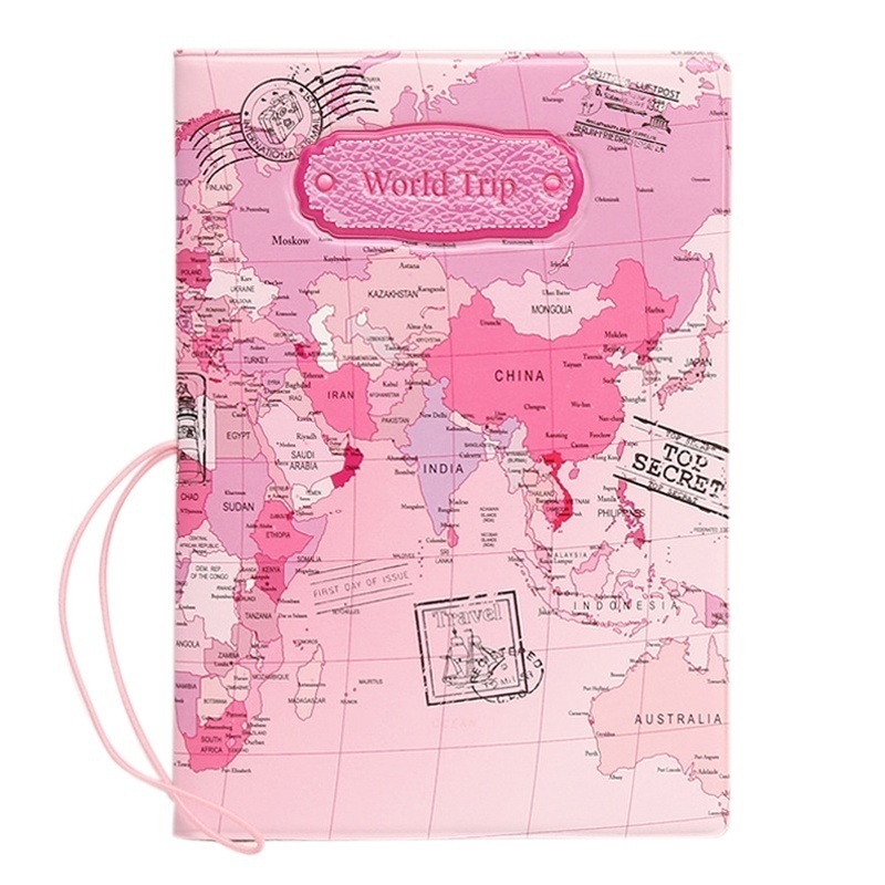 Leather World Map Passport Holder Passport Cover Organizer Travel Card Case Document PVC Cover File Wallet