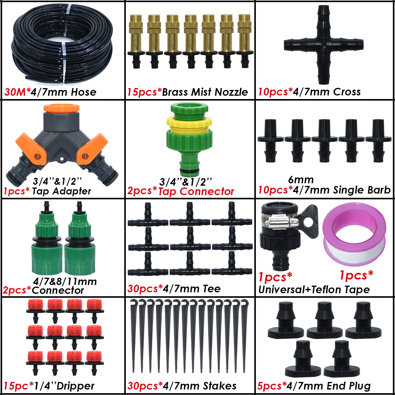 SPRYCLE 25M Garden Micro Drip Irrigation Kits Misting Watering System Automatic Adjustable Dripper Atomizer for 4/7mm 1/4'' Hose: SPL11-KIT05-30M