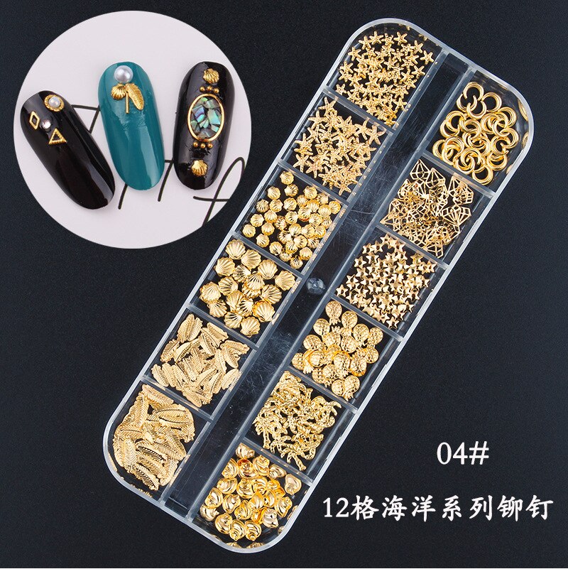 Star Mese Hollow Oro Argento Strass Chiodo di Pietre Dei Monili del Metallo 3D Unghie Artistiche Decorazione Unghie Artistiche Disegni: Giallo