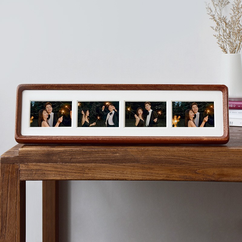Soporte de exhibición de marco de fotos de madera maciza para tríptico DIY, fotos de boda de pareja cuádruple de varias piezas, marco de fotos de: Azul