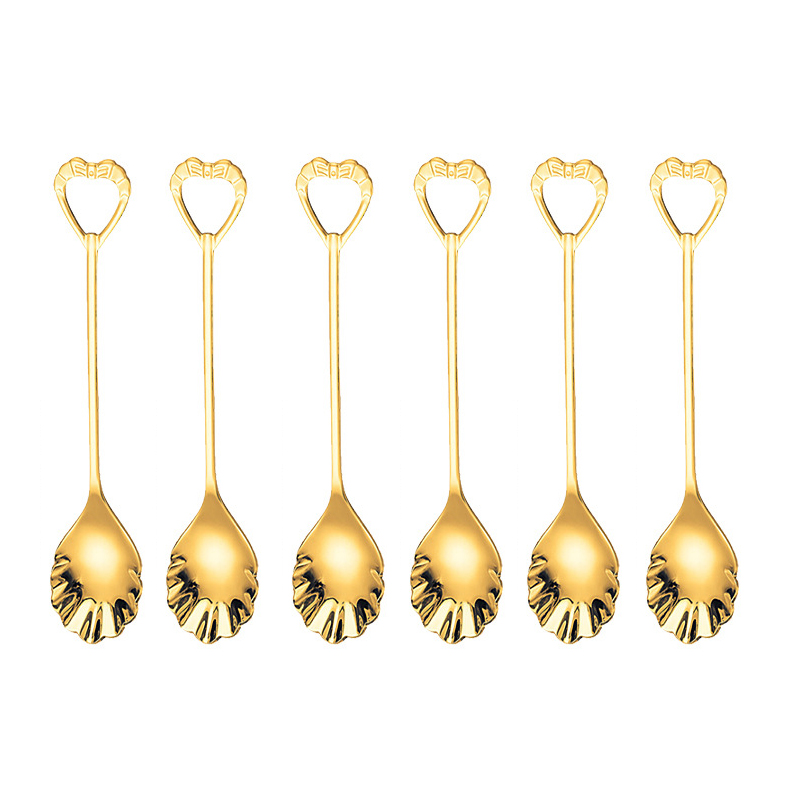 6pcs Shell Shape Spoon Fork Set Gold Stainless Steel Luxury Dinnerware Cake Afternoon Tea Dessert Tableware Silverware Kitchen: gold spoon