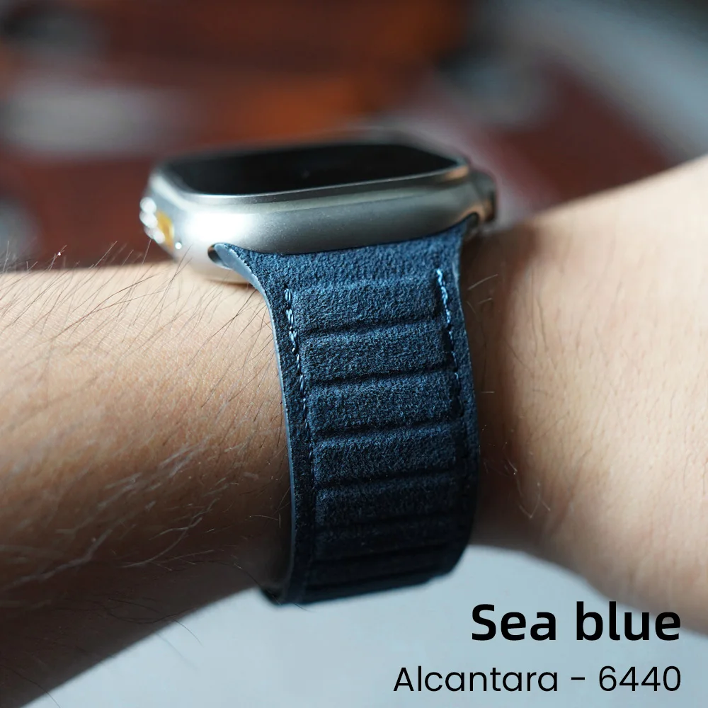 Correa magnética ALCANTARA para Apple Watch Ultra 2 Band 49mm 46mm 45mm 44mm accesorios de cuero de ante para iWatch 10 9 8 7 6 5 SE: XXL / Arena rosa