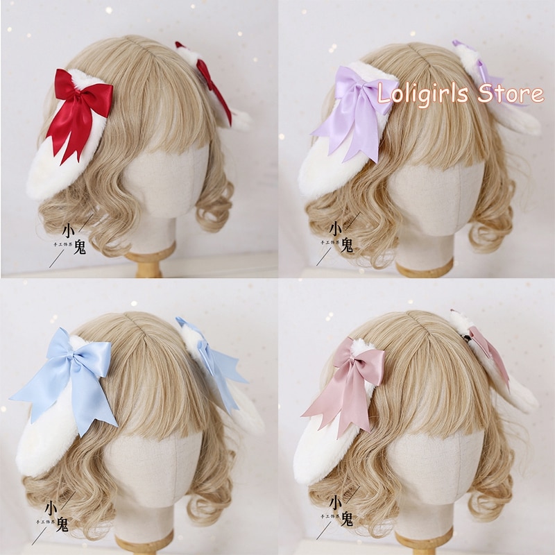 Multicolor Lolita Bunny Ears Hair Clip Hair Accessories Lop-eared Rabbit Hairpin Soft Sister Lolita Bowknot Barrettes Headdress