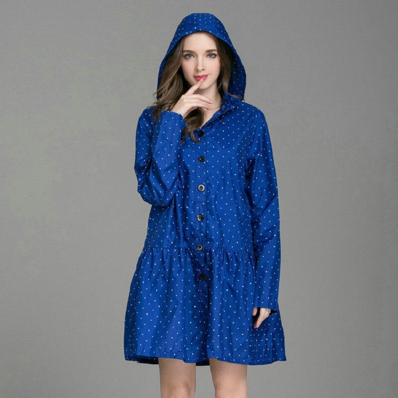 Chubasquero ligero con sombrero para mujer, chaqueta impermeable, estilo vestido, nueva: Azul