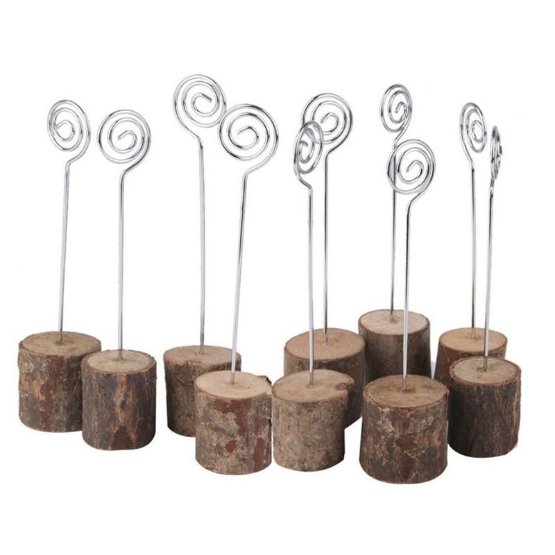 10 pièces rustique en bois Photo Clip mémo nom carte support de Base mémo Photo cadre Table numéro support pince de fête de mariage fournitures