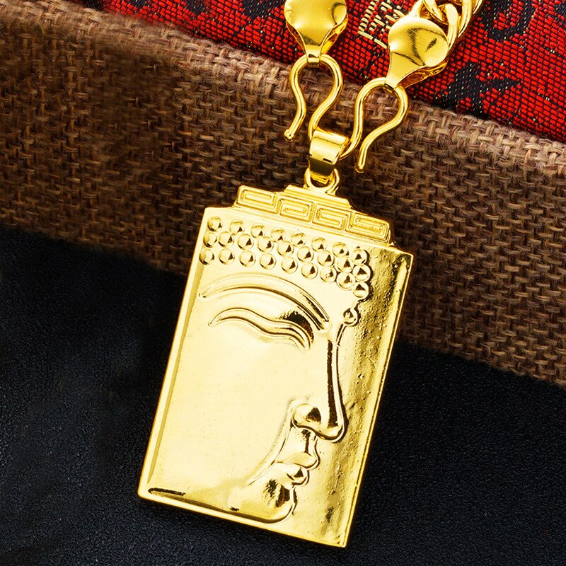 OMHXFC Europese Man Man Party Verjaardag Huwelijkscadeau Rechthoek Boeddha God 18KT Real Gold Charm Hanger PN76: Buddha pendant 3