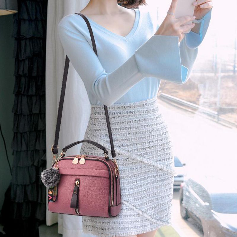 Crossbody taske til kvinder håndtaske pu læder fuldmåne slik farve cutefur bold skalform taske kvinder skuldertasker  kl753