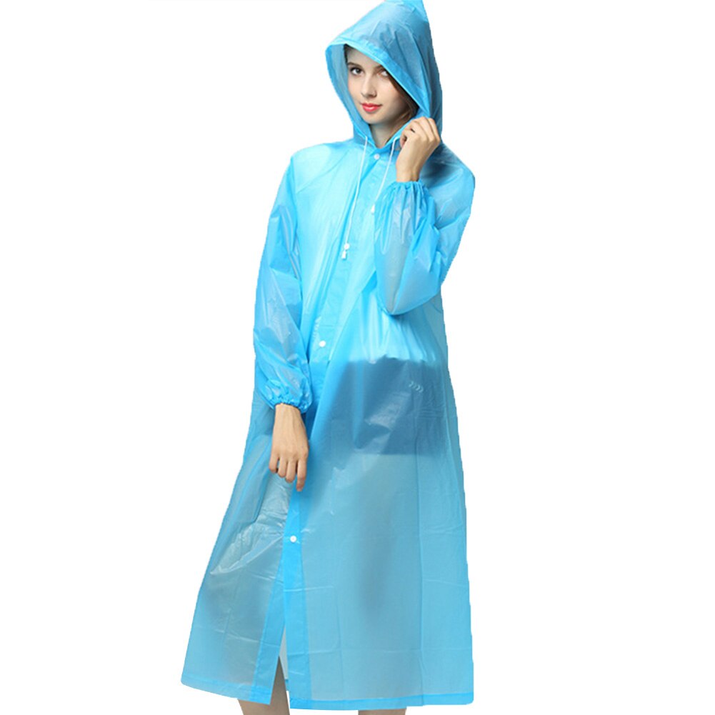 Let materiale bærbar unisex hætteklædt regnfrakke udendørs camping vandreture vandtæt poncho: Blå