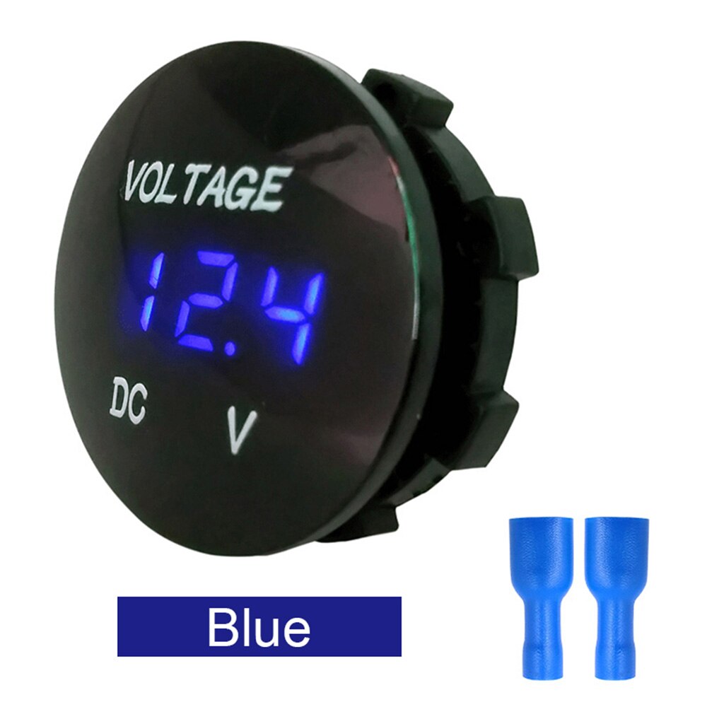 Rund vandtæt auto båd bil motorcykel mini digital voltmeter  dc 12v-24v led panel volt spændingsmåler tester monitor display: Blå