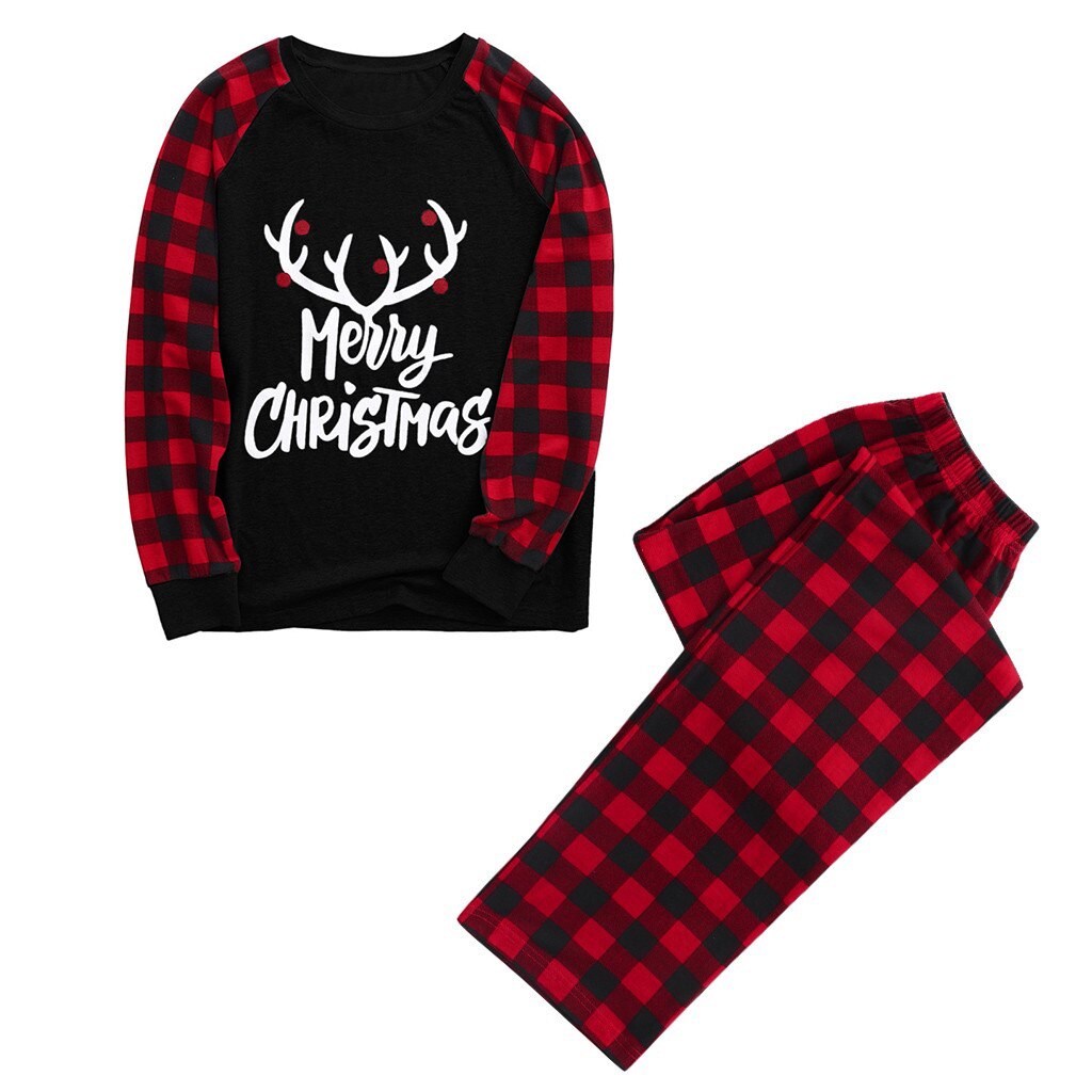 Jul män pyjamas set pappa tryck blus toppar och byxor jul familj kläder nattkläder vinter pijamas navidad hombre: M