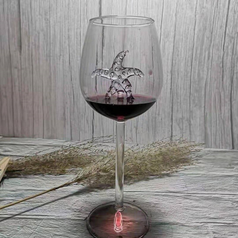 Hai vinglass beger innebygd hippocampus sjøstjerne delfin høyt borosilikatglass cocktailbar dekorere verktøy: Sjøstjerner