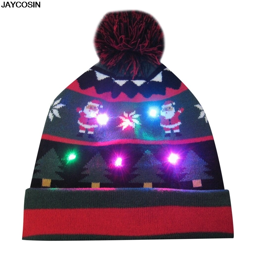 LED Luminous Christmas Hats Beanie Sweater Christmas Santa Hat Light Up Knitted Hat For Kid Adult For Christmas Party 9109