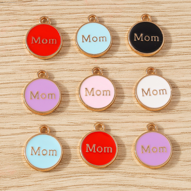 10 Uds. De colgantes con letras esmaltadas de colores para mamá, 11x14mm, para hacer joyas, pendientes, collares, pulseras, suministros para manualidades DIY: PLATEADO