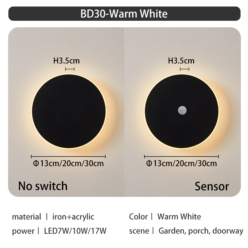 LED Lighting Modern Simple Circular Wall Light With Touch Sensor Outdoor Waterproof IP65 Bedroom Porch Entrance Stairs 85-265V: Light Grey / Warm White