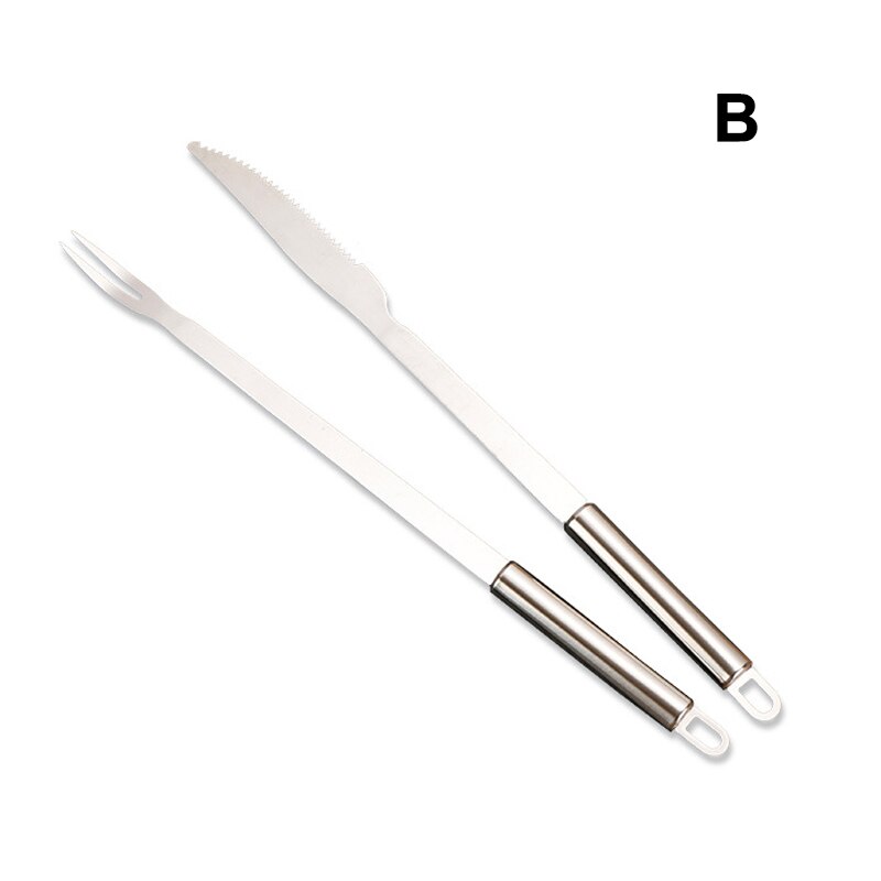 2 stk rustfrit stål grill kniv og gaffel bestik redskaber kød udskæringssæt bbq værktøj køkken, spisestue &amp; bar tb: B