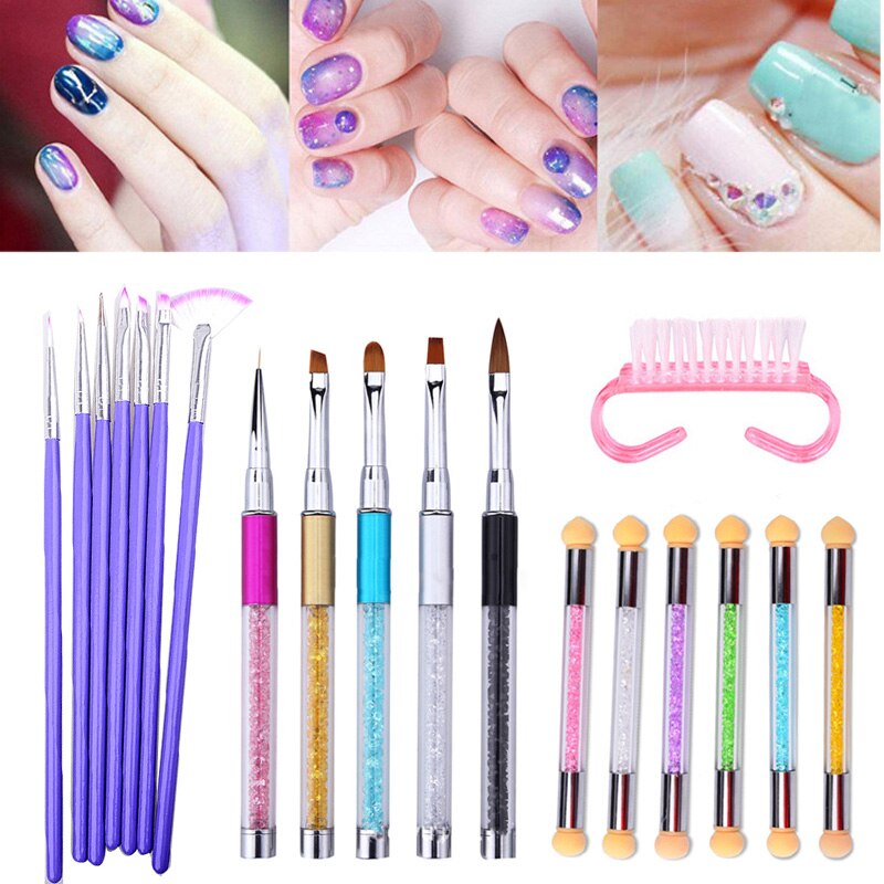 Nail art pensel penne akryl negle børster uv gel neglelak maleri tegne pensler sæt strass håndtag manicure værktøj pensel