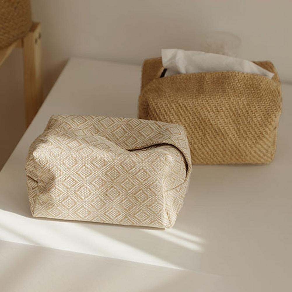 Fabric Tissue Box Simple Cotton Cloth Tissue Pumping Box Japanese-Style Jute Tissue Case Napkin Holder Organizer For Home Decor
