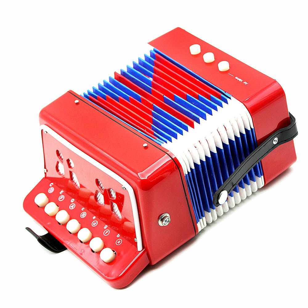 D'Luca Child Button Toy Accordion red 7 Keys + 3 Buttons Children Kids Button Toy Accordion