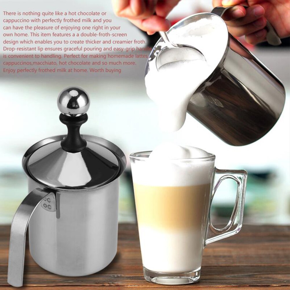 Handleiding Rvs Melkschuim Maker Dubbele Netto Mesh Koffie Foamer Creamer 400 Ml 800 Ml