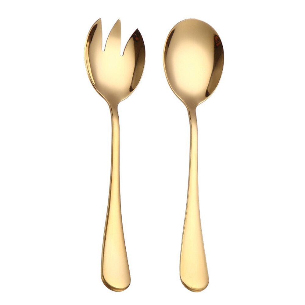 2PCS Salad Spoon And Fork Stainless Steel Cutlery Set Salad Serving Spoon Flatware Kitchen Dining Bar Utensils Unique Spoons: gold