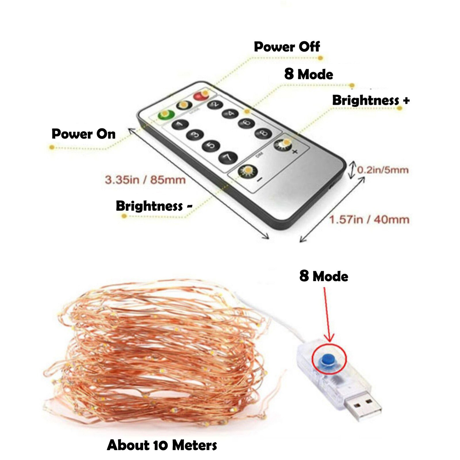 10m 100 Led Lights String USB Charging Waterproof Lighting Strings Adjustable String Fairy Lights With Remote Control Home Decor