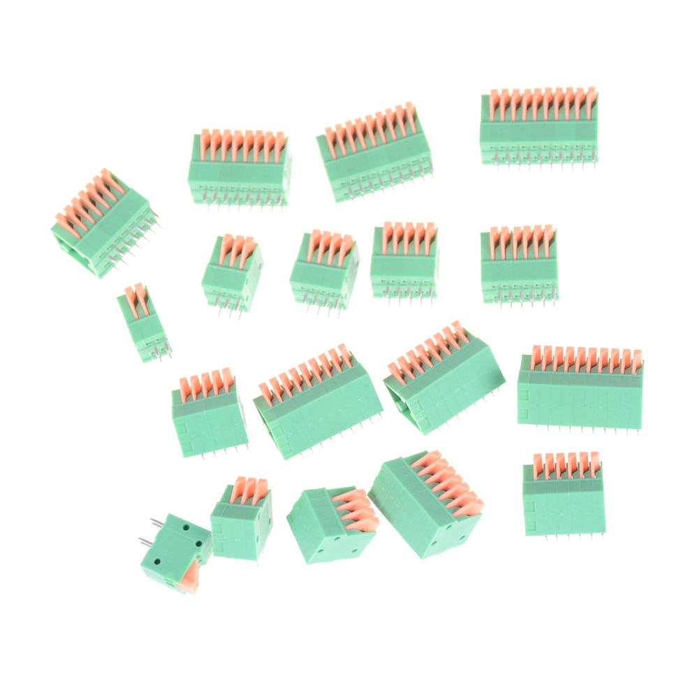 5 uds JETTING 2/3/4/5/6/7/8/9/10P KF141R KF141V 2,54mm conectores de paso PCB resorte bloque de Terminal verde de cobre flexible
