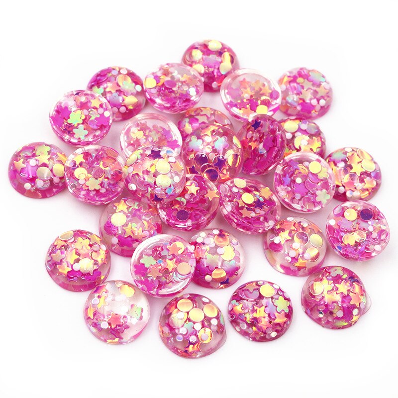 40pcs 12mm Mischfarben Star Round Moon Style Harz Cabochon mit flachem Rücken für Armband Ohrringe Zubehör: C7-71