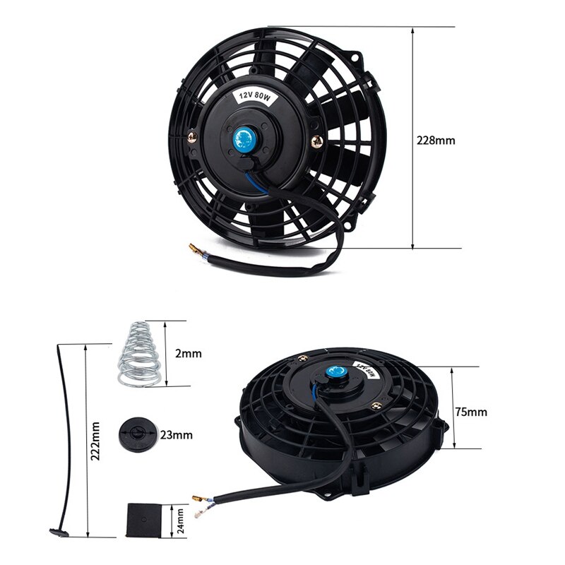 -Universal High Performance 12V Slim Electric Cooling Radiator Fan with Fan Mounting Kit 14 Inch