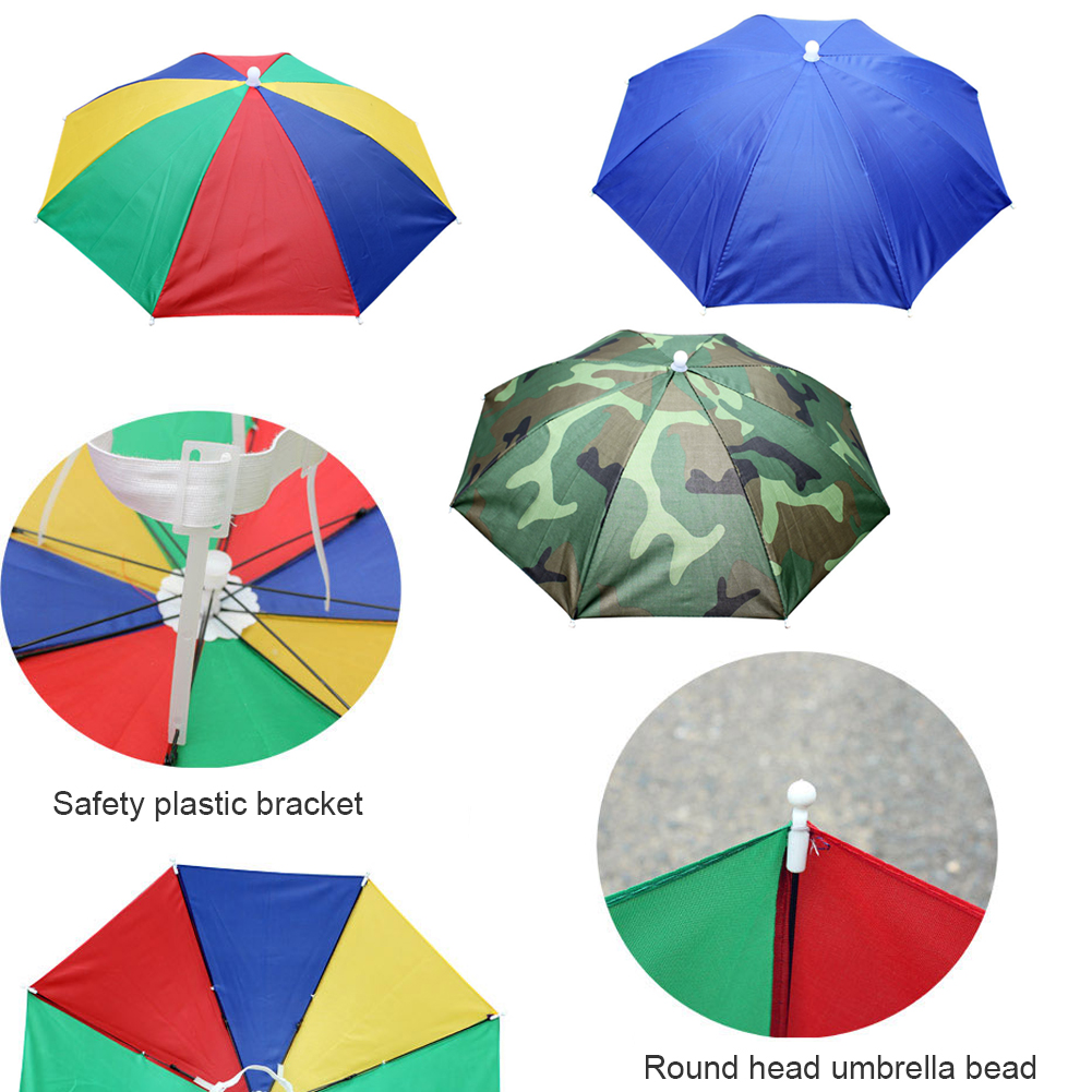 Portátil chuva chapéu guarda-chuva, ao ar livre, dobrável sol sombra, impermeável, camping, pesca headwear, praia boné, cabeça chapéu