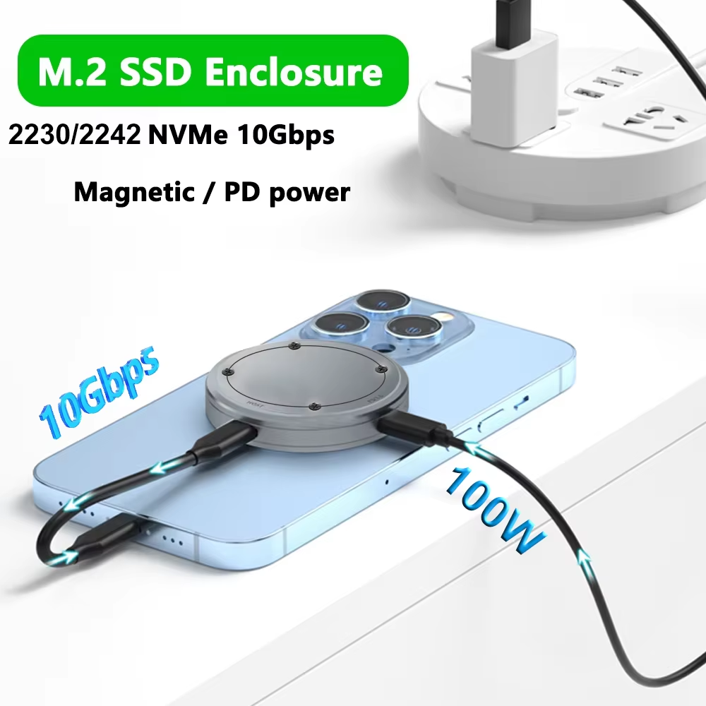 Magnetyczna obudowa 8-IN-1 2230 M.2 NVMe SSD 10 Gb/s Obudowa USB C 3.2 Gen2 do NVMe PCI-E 100 W Ładowarka do iPhone15 Pro MacBook: Srebrny