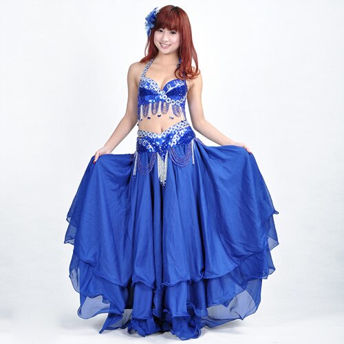 Ropa de baile de rendimiento, conjunto de danza del vientre, 2 uds., conjunto de traje de danza del vientre egipcio para mujer,: Royal blue