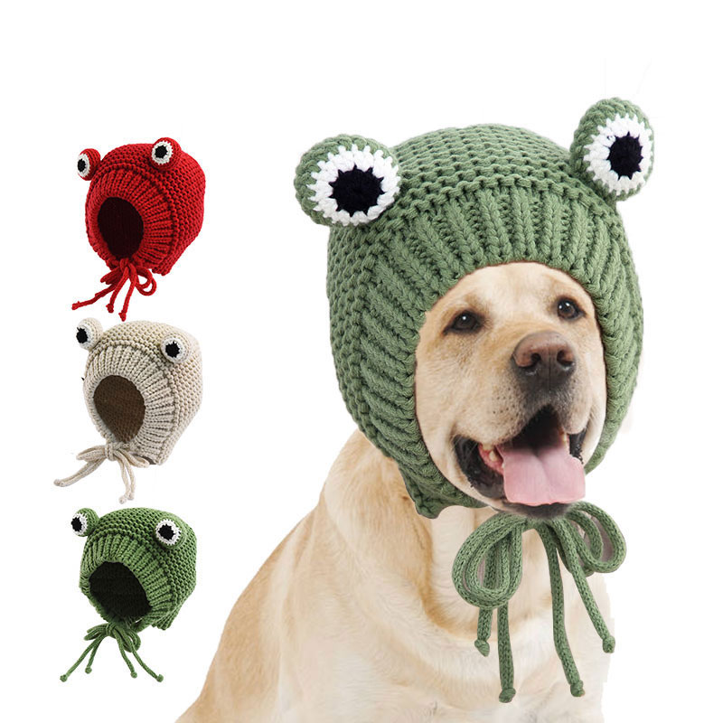 Cute Frog Dog Hat Cozy Crochet Dog Hat Warm Winter Dog Hat Puppy Hat Small Knitted Dog Hat Costume Knit Cap for Large Dog