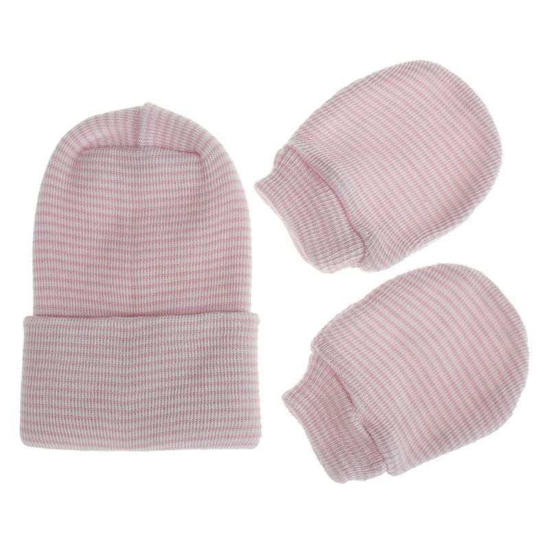 2Pcs Baby Anti Scratching Soft Cotton Gloves Double Layers Hat Set Protection Scratch Mittens Warmer Cap Kits: Pink