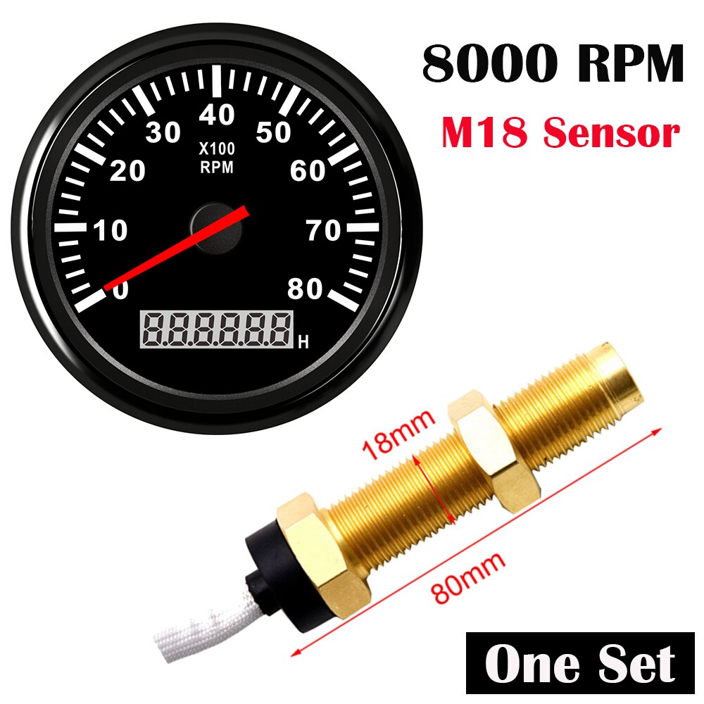 Universal 85mm Tachometer Car Marine TachoMeter Gauge with Hourmeter 3000,4000,6000,8000RPM Boat Tachometer 12V/24V toerenteller: BN 8000 with M18