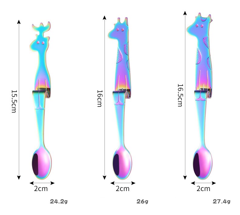 3pcs set, colorful stainless steel coffee spoons, deer family , Christmas deer family tea spoon, hang-on cute funny spoon: Color family