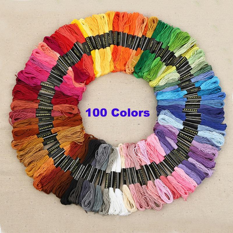 Hilo de bordar de poliéster para manualidades, ovillos de costura hechos a mano, accesorios para tejer, 100 colores: 100colors