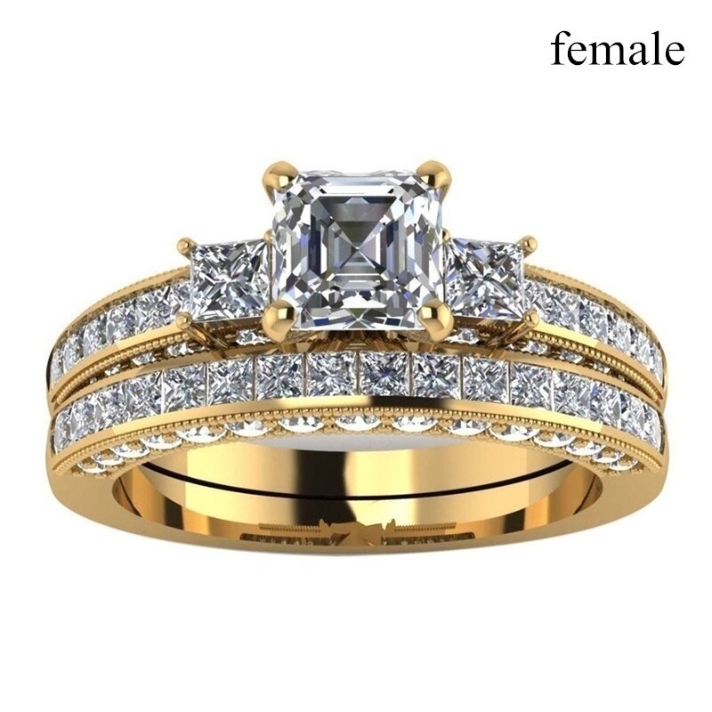 Klassisk gylden romantisk par bryllup forlovelsesring cubic zirconia ring smykker tilbehør valentinsdag: 12 / Kvinde