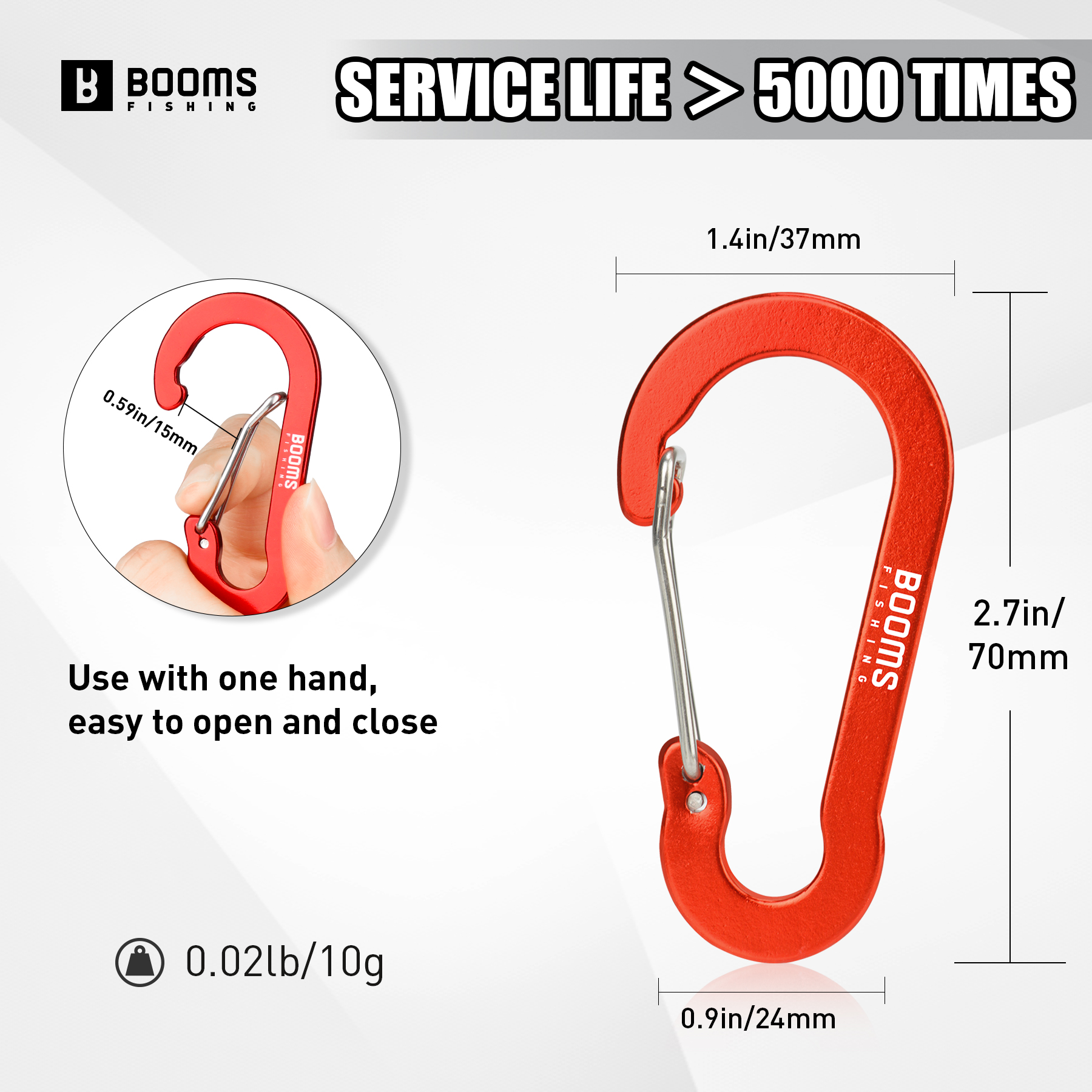 Booms Fishing CC5 MultiUse Carabiner 10Pcs 2.7in/7cm Outdoor Camping Buckle Keychain Aluminum Caribeaner Clip Fishing Acessories
