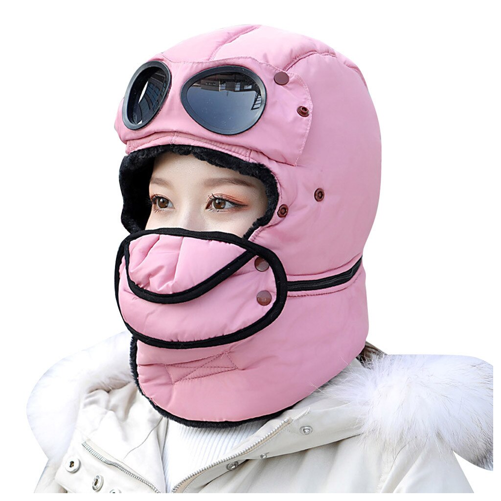 Winter Balaclava Beanie Hat Female For Women Men Face Mask Bonnet Windproof Thick Warm Snow Ski Winter Hat Cap Earflap#g30: Pink