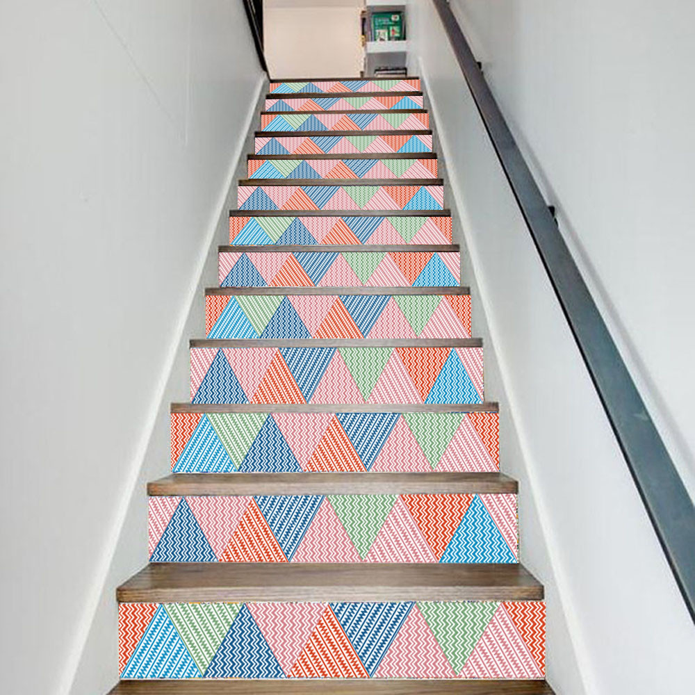 ISHOWTIENDIY Steps Sticker Removable Stair Sticker Home Decor Ceramic Tiles Patterns abstract waterproof Self-Adhesive Sticker