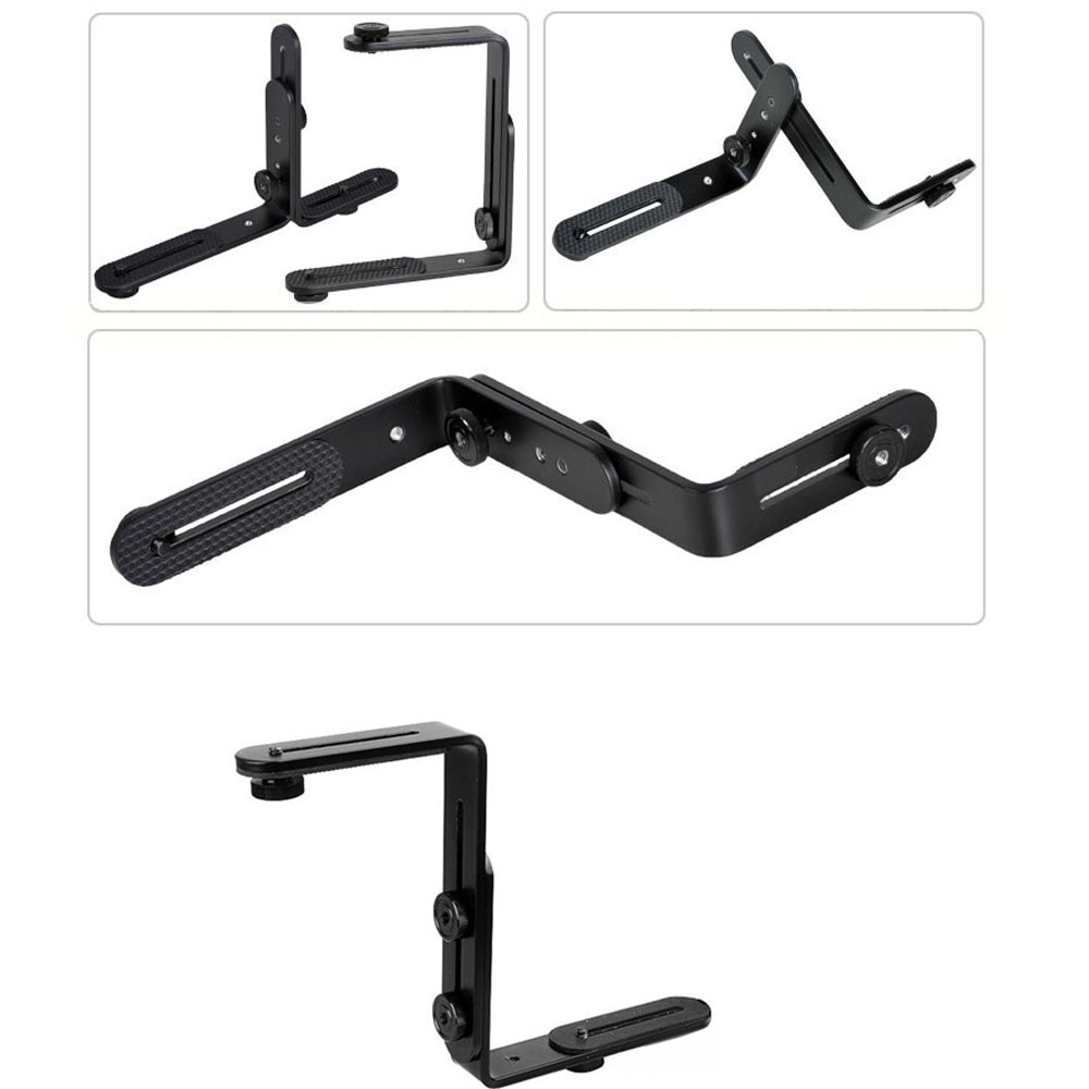 Andoer Double Dual L Shaped Speedlite Camera LED Flash Photography Light Bracket Holder for SLR Camera 1/4" Screw Tripod