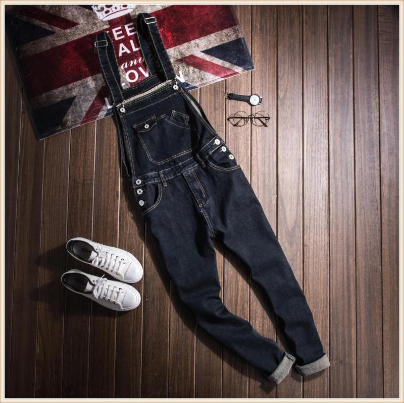 Korean style hip hop Plus Size 4XL Black Denim Slim Jumpsuit Male Suspender Bib Long Pants Casual Jeans Overalls 060806